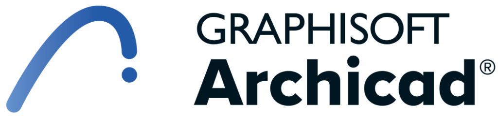 The logo of Graphisoft Archicad showcases a stylized, blue arch shape to the left, with GRAPHISOFT Archicad® in dark blue letters on the right, reflecting its reputation in BIM software design.