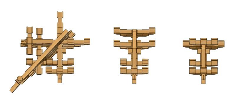 Six corner bracket set with a single horizontal and three vertical arms, and a beam end bracket set with a single horizontal and two vertical arms.
